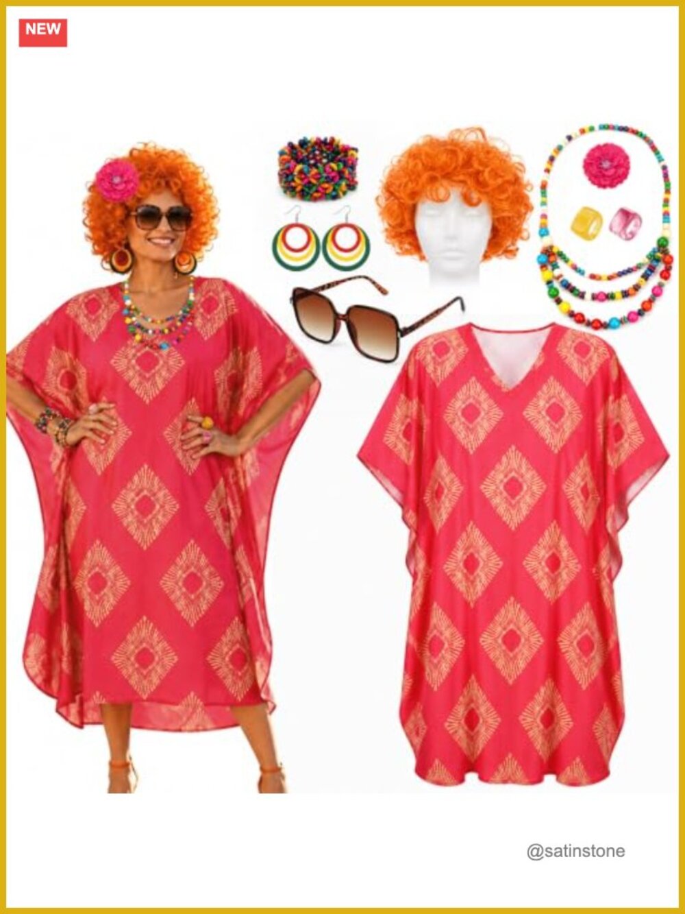 Retro Landlady Costume Set 9 Pcs Metallic Caftan Dress Jewelry Headband
